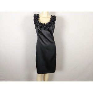 Maggy L  Vintage 1990's black ruffed‎ neck and sleeves sleeveless satin dress sz